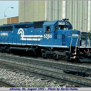 Conrail SD40-2 helper 6386 at Altoona,PA.