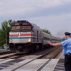 Amtrak NPCU 90218 heads through Brookfield