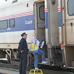 Amtrak passenger after a 3 hour wait boards