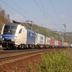 ES 64 U2 024 with container train