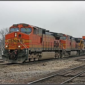 BNSF #5177  stack moved passed the depot in Joliet, IL