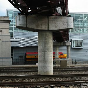 Pedestrian Bridge and train watching window at Union Station