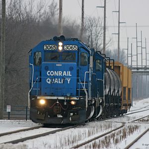 NS B-1-G about to pass the depot in Dowagiac, MI