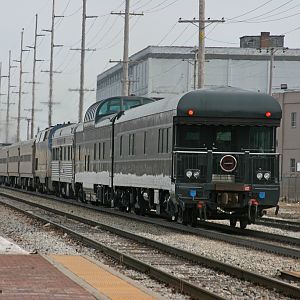Amtrak 350 with 3 private cars pull out of Dowagiac