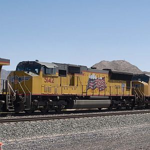 UP 5142 is #2 unit in a WB doublestack