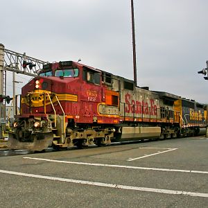 A BNSF Stack Train with a Unique Lash Up.