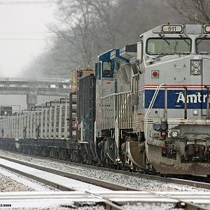 Amtrak work train sits on the siding in Dowagiac, MI