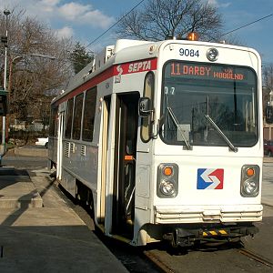 Septa LRV at Darby Trans Center after dropping off passengers
