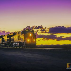 Blue Hour with BNSF 6583 on Historic Route 66 at Goffs Road, Mojave Desert - Sunset Sky