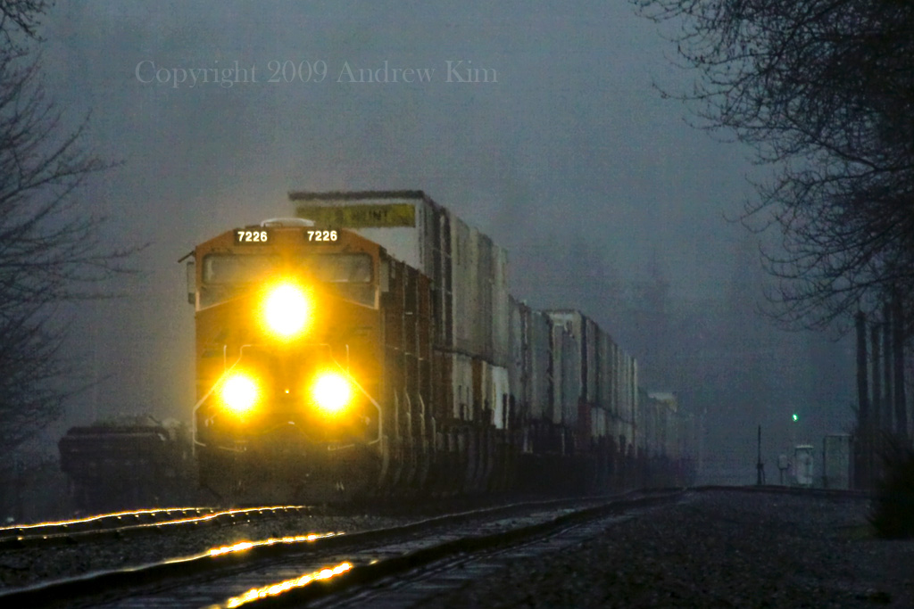 A Dark Misty Stop for this BNSF Z Train