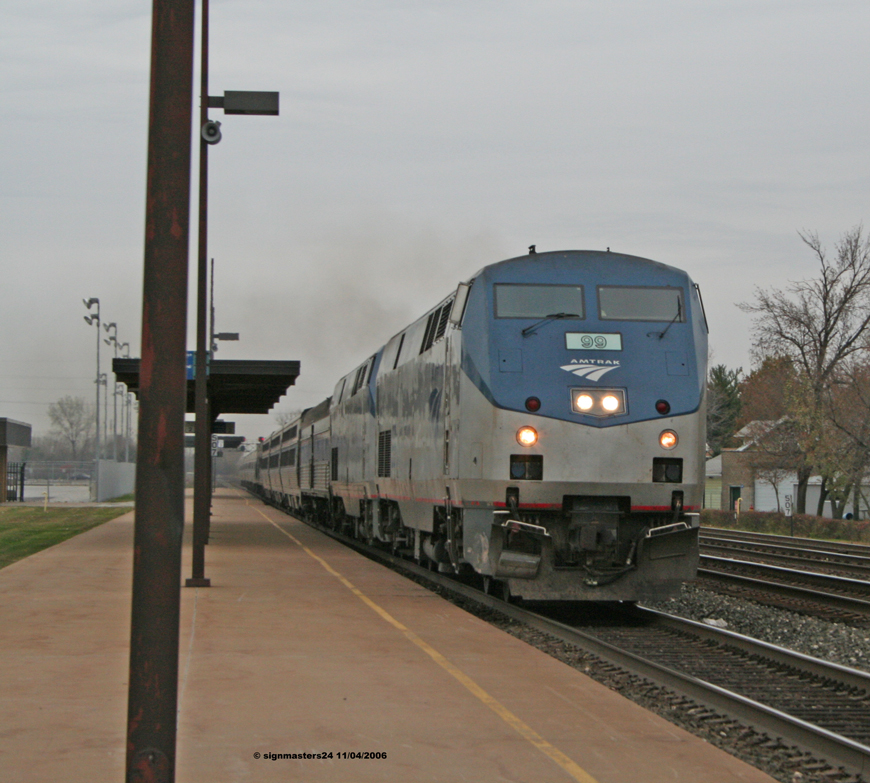 AMTK 99(P42DC) Train 49, the Lakeshore Limited blows through Hammond's Stat