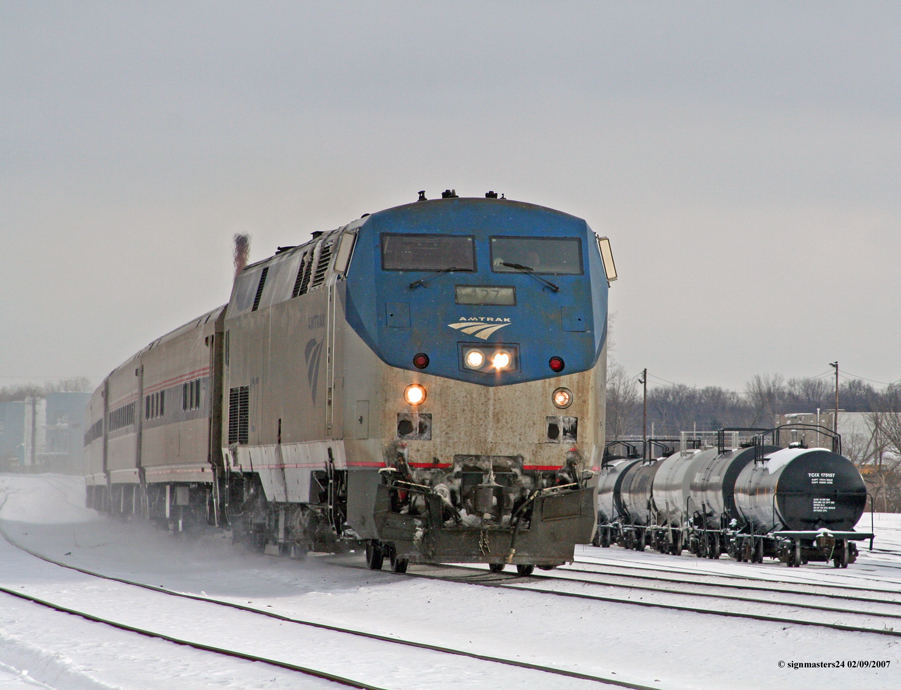 Amtrak #127 rolls through Botsford Yard Kalamazoo, MI