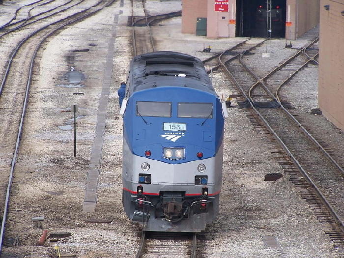 Amtrak 153 backs into the engine facility