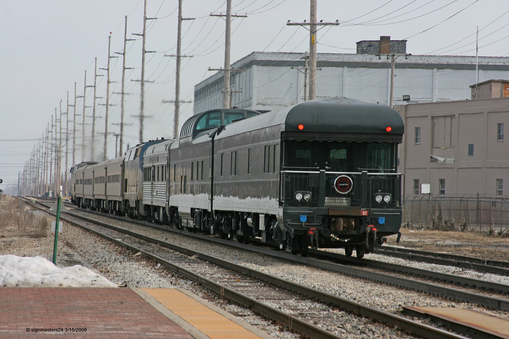 Amtrak 350 with 3 private cars pull out of Dowagiac