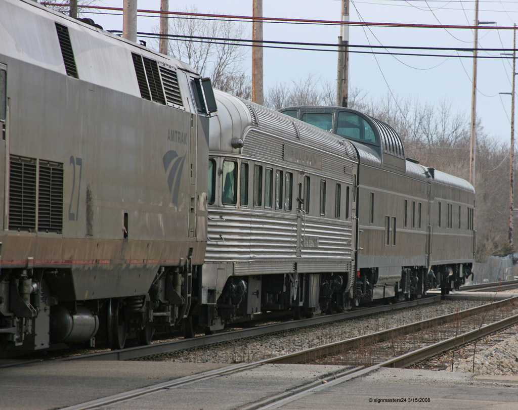 Amtrak 350 with 3 private cars stopped in Dowagiac, MI