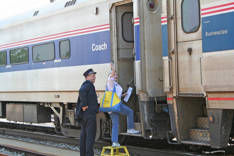 Amtrak passenger after a 3 hour wait boards