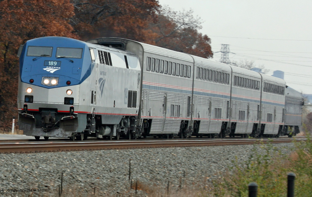 Amtrak PM P371 with the Private car Navy 118 in tow