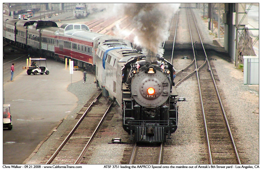 ATSF 3751 departing Amtrak's 8th Street yard with the AAPRCO 2008 special