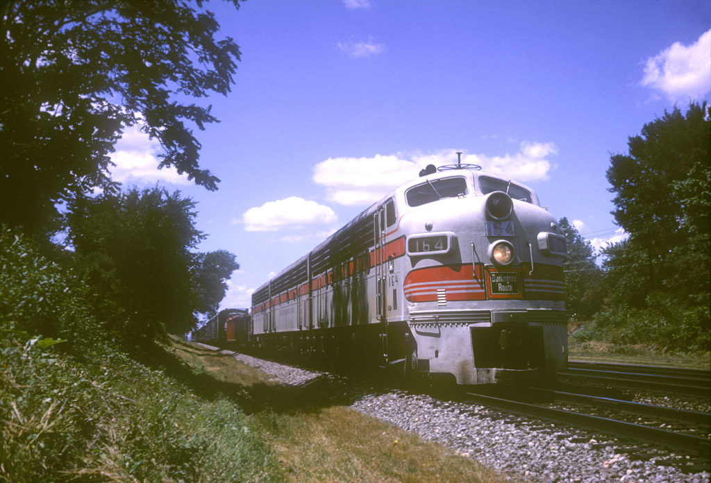 CB&Q F7 164, Naperville, IL, July 28, 1965, photo by Chuck Zeiler