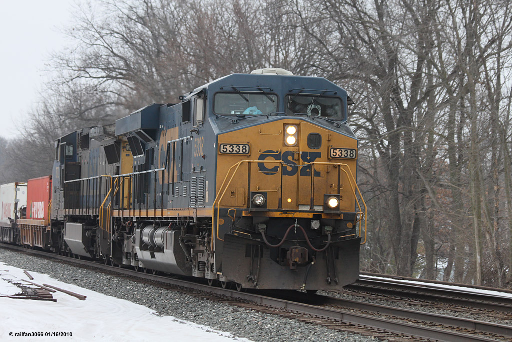 CSX 5338 stack train east at McCool St Portage, IN