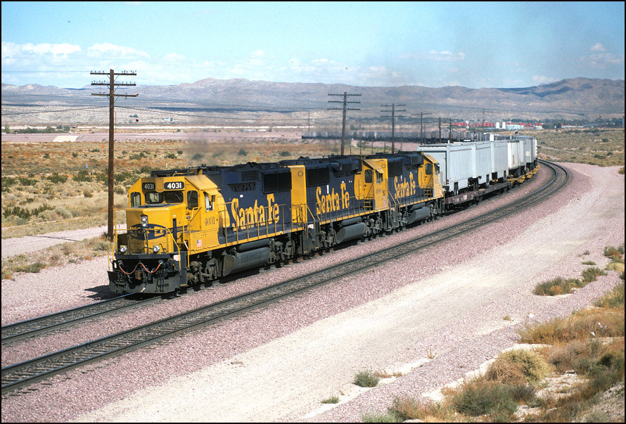 Santa Fe GP60's power the 198 Train at West Barstow.