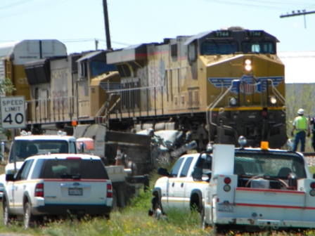 Union Pacific train hits a truck stuck on the tracks
