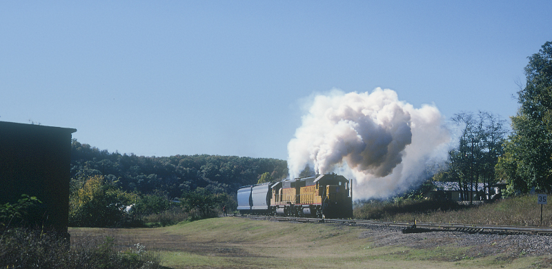 UP GP38-2 2265, Cotter, AR, Oct. 28, 1990, photo by Chuck Zeiler
