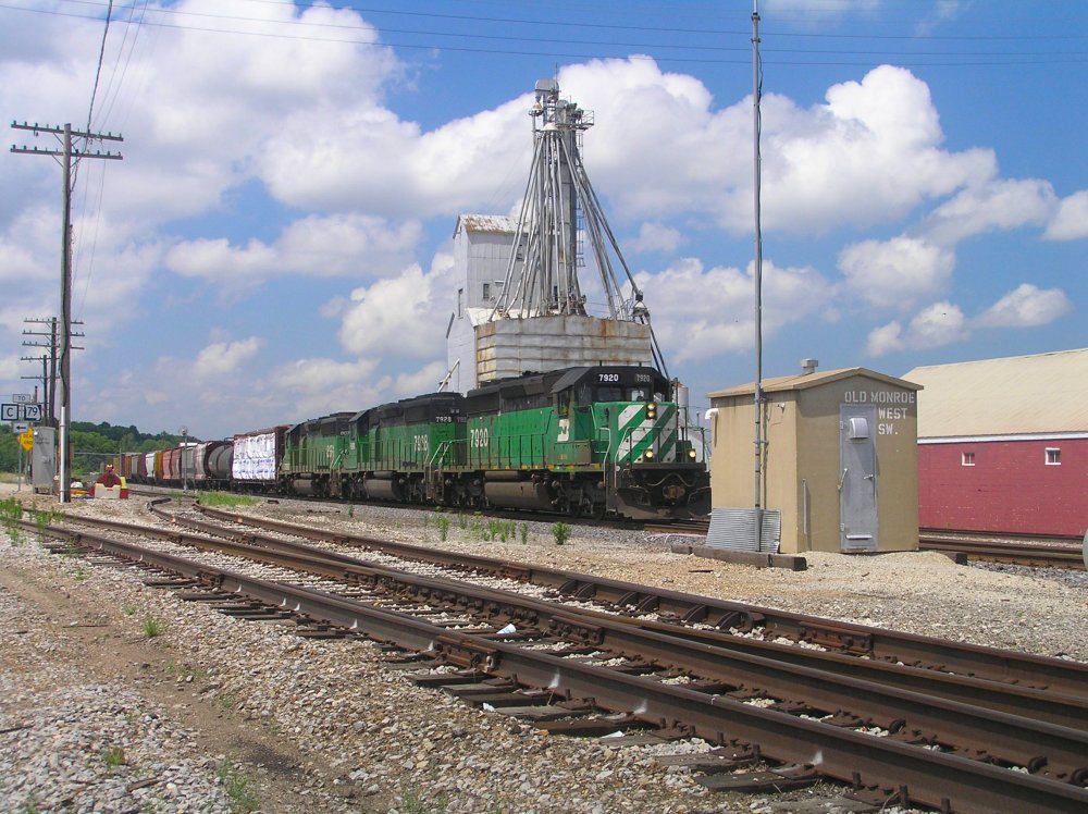 An eastbound SD-40 consist at Old monroe, MO.