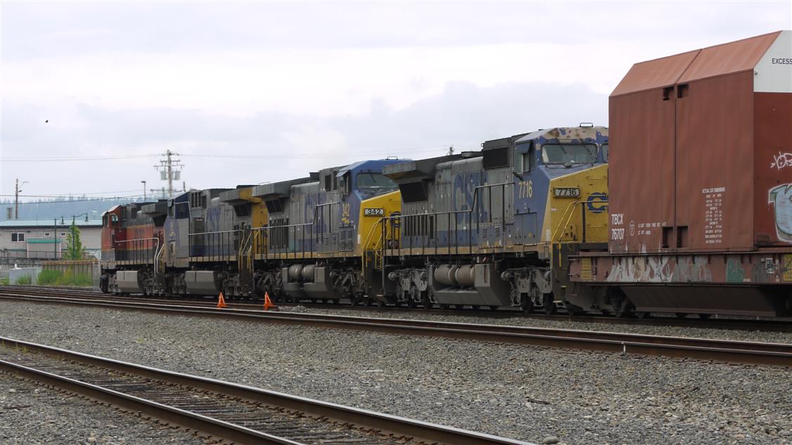 BNSF 997 with three CSX units.