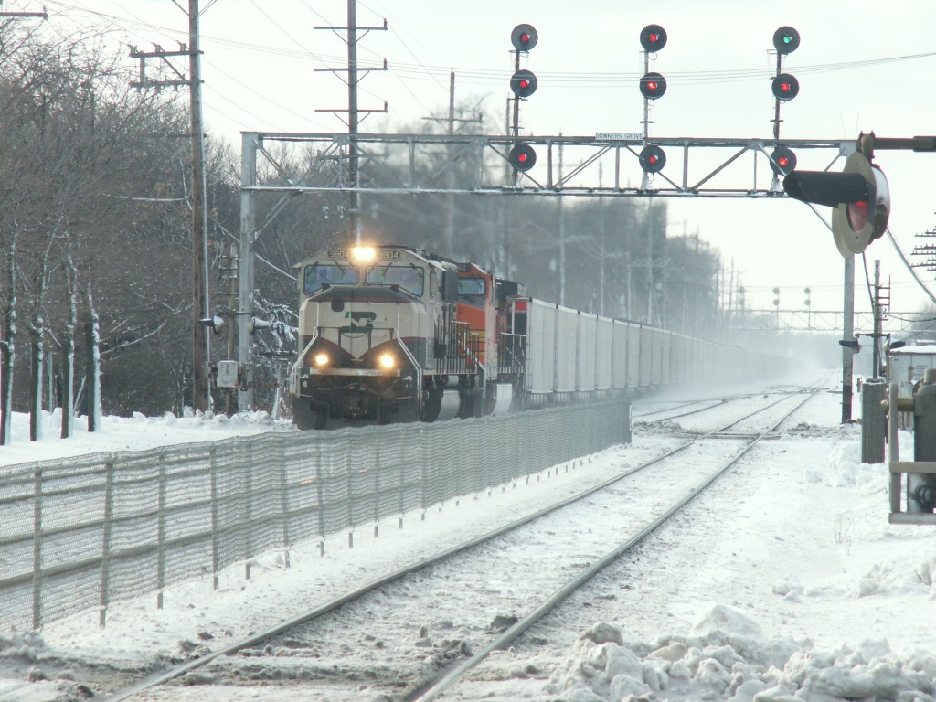 BNSF Coal Train pass under the 1940's era Searchlight