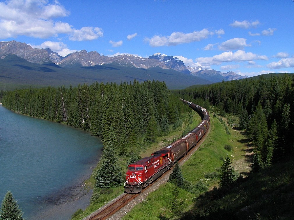 DPU on a westbound Grain near Castle Mountain