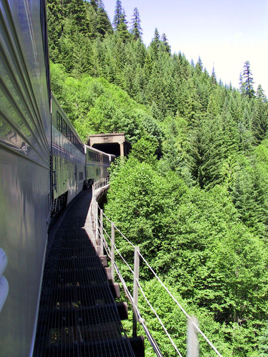 Entering a tunnel in scenic Cascades mountain range of southern Oregon