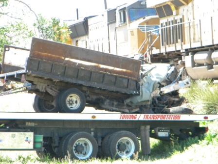 Union Pacific train hits a truck stuck on the tracks