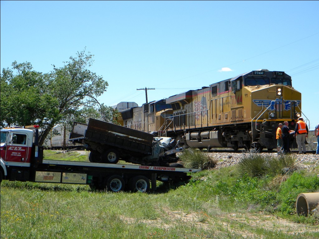 Union Pacific train hits a truck stuck on the tracks